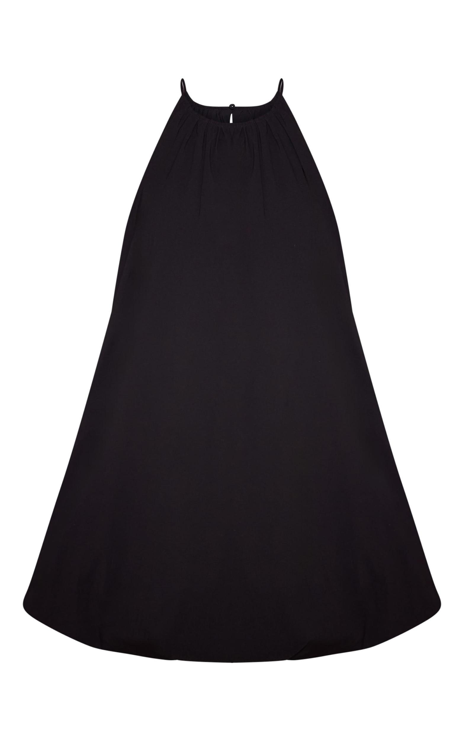 Black Stretch Woven High Neck Puff Ball Dress Product Image