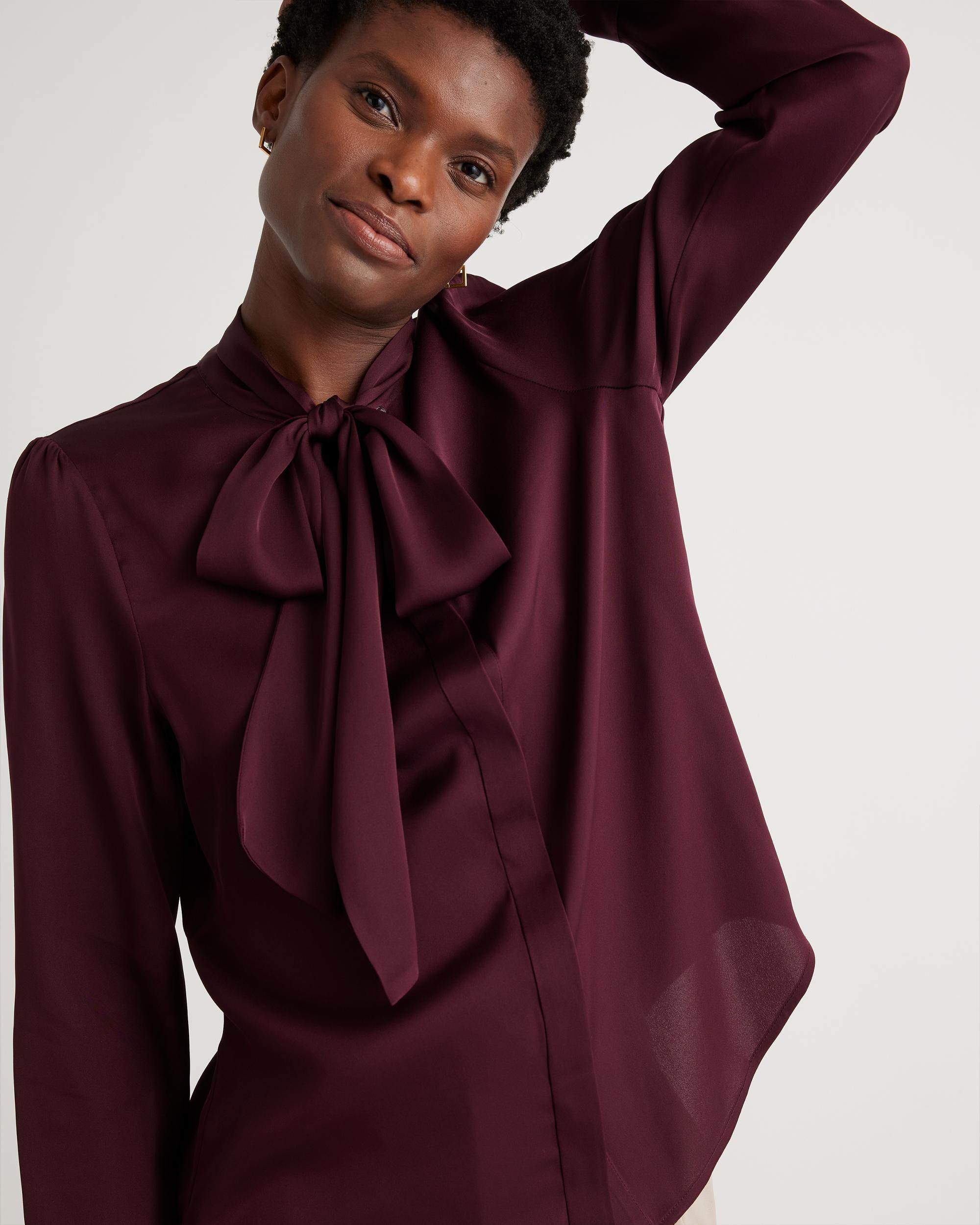 Quince | Women's Washable Stretch Silk Tie Neck Blouse Product Image