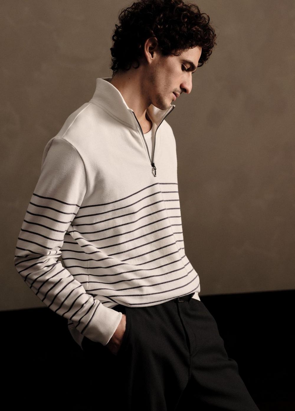 Striped Sueded Cotton Quarter-Zip Pullover Product Image