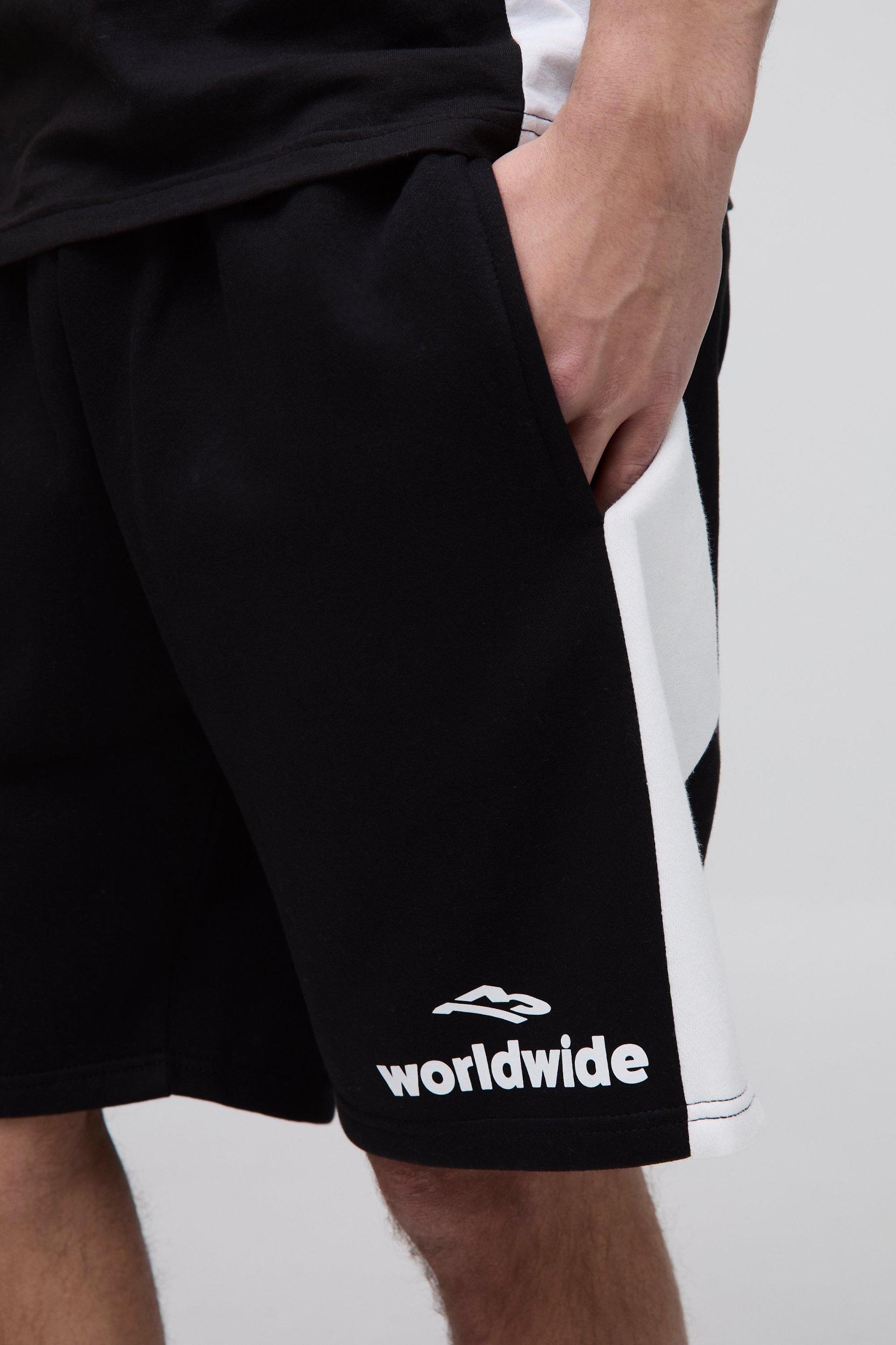 Relaxed Worldwide Mid Length Colour Block Shorts | boohooMAN USA Product Image