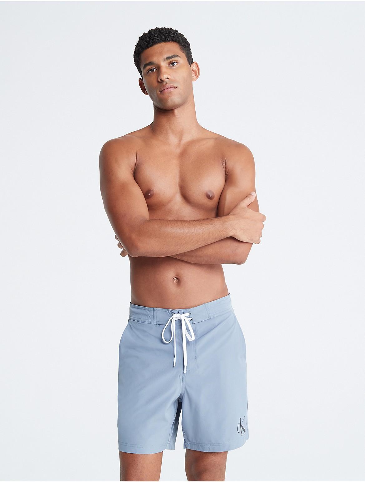 Calvin Klein Men's Monogram Logo Drawstring Swim Shorts - Grey - XS Product Image