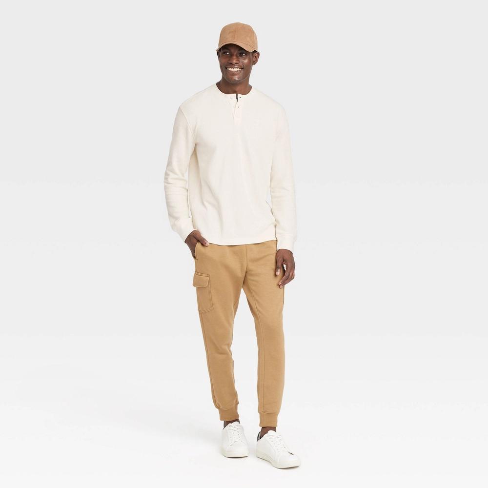 Mens Long Sleeve Textured Henley T-Shirt - Goodfellow & Co Ivory XXL Product Image
