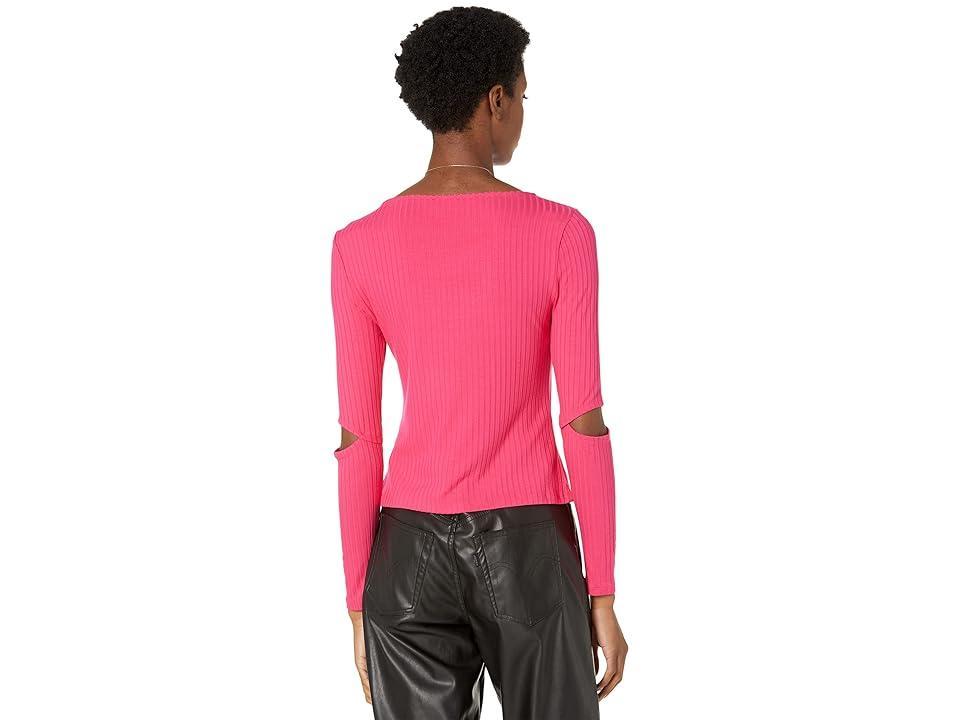 1.STATE Long Sleeve Cropped Crew Neck with Cutouts (Rose Blossom) Women's Clothing Product Image