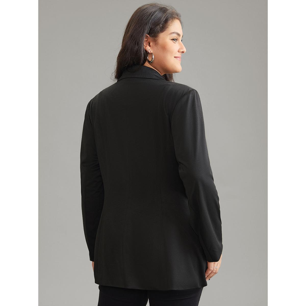 Plus Size Plain Suit Collar Pocket Button Up Blazer Black Women Dailywear Plain Lined Sleeve Long Sleeve Suit Collar 28/5X Pocket Elegant Blazers BloomChic Product Image