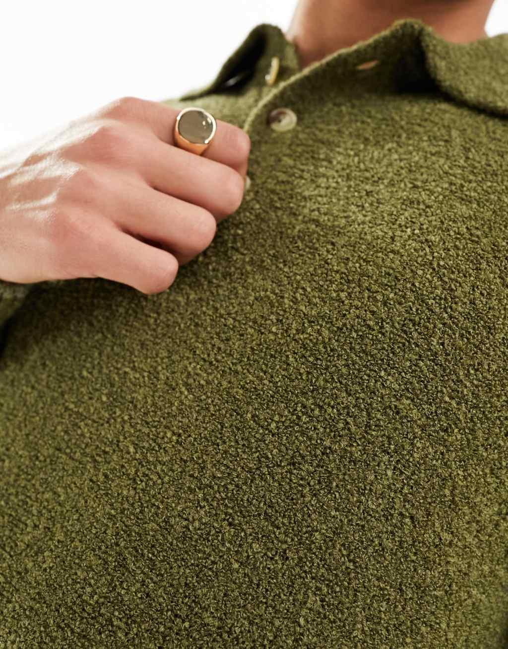ASOS DESIGN relaxed knit textured polo sweater in dark green Product Image