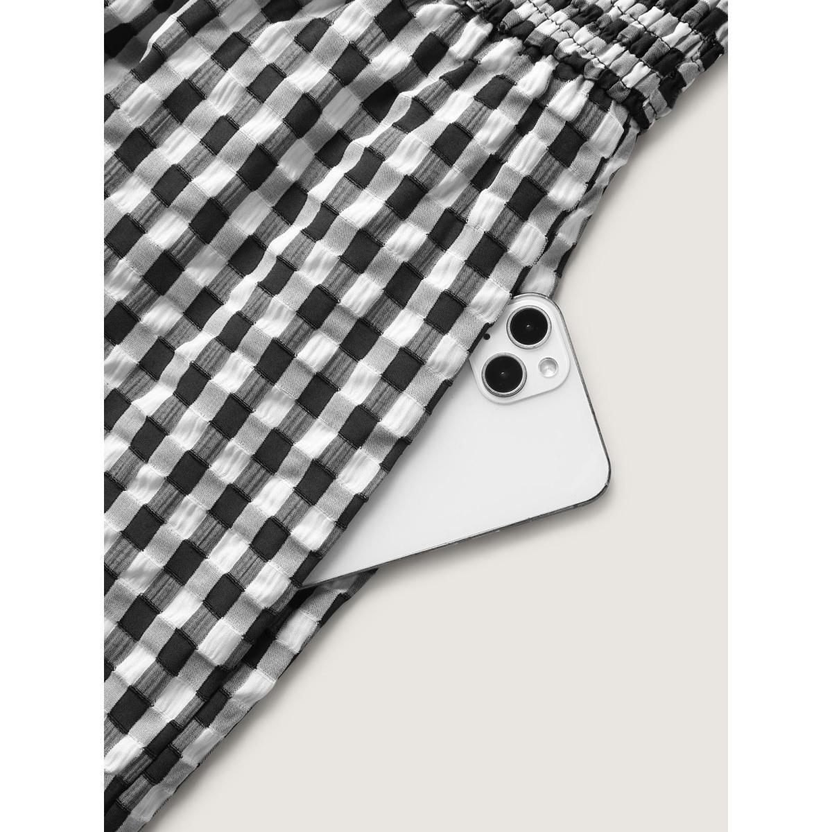 Plus Size Black Gingham Print Shirred Straight-Leg Jumpsuit Women Sleeveless U-neck Everyday-Casual Loose Jumpsuits BloomChic 22-24/3X Product Image