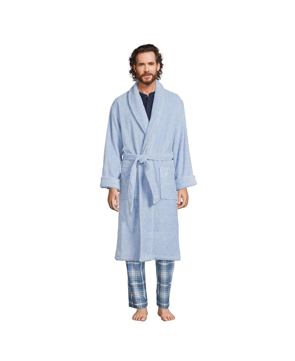 Men's Lands' End Calf-Length Turkish Terry Robe, Size: Medium, Soft Blue Haze Product Image