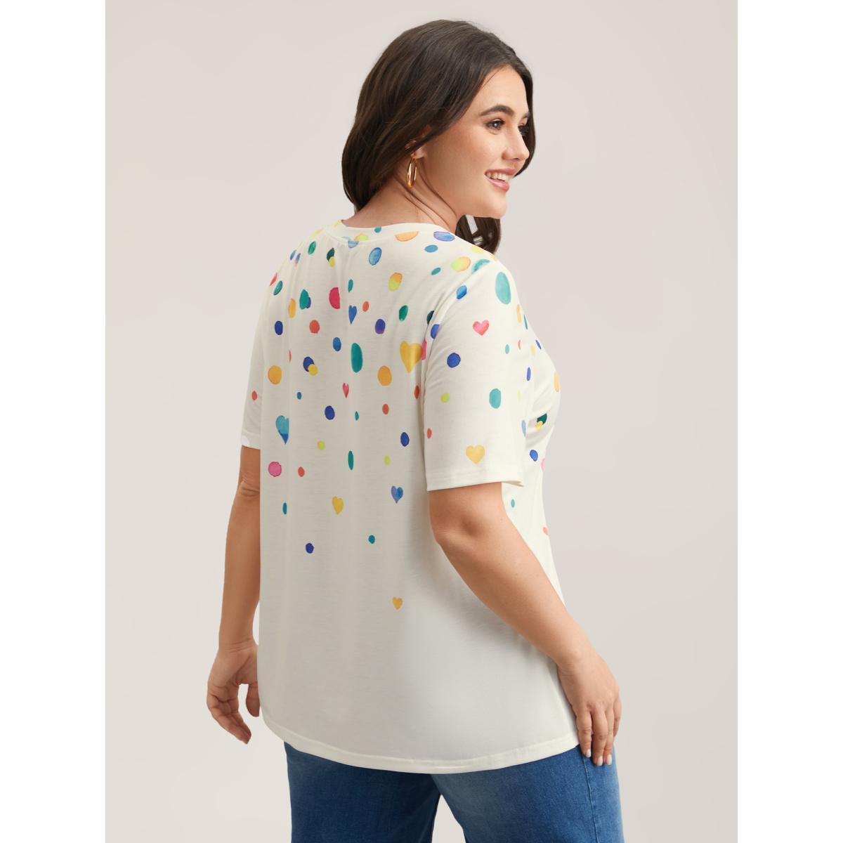 Plus Size Geometric Print Crew Neck Fitted T-Shirt Multicolor Women Casual Non Round Neck Everyday T-shirts BloomChic 18-20/2X Product Image