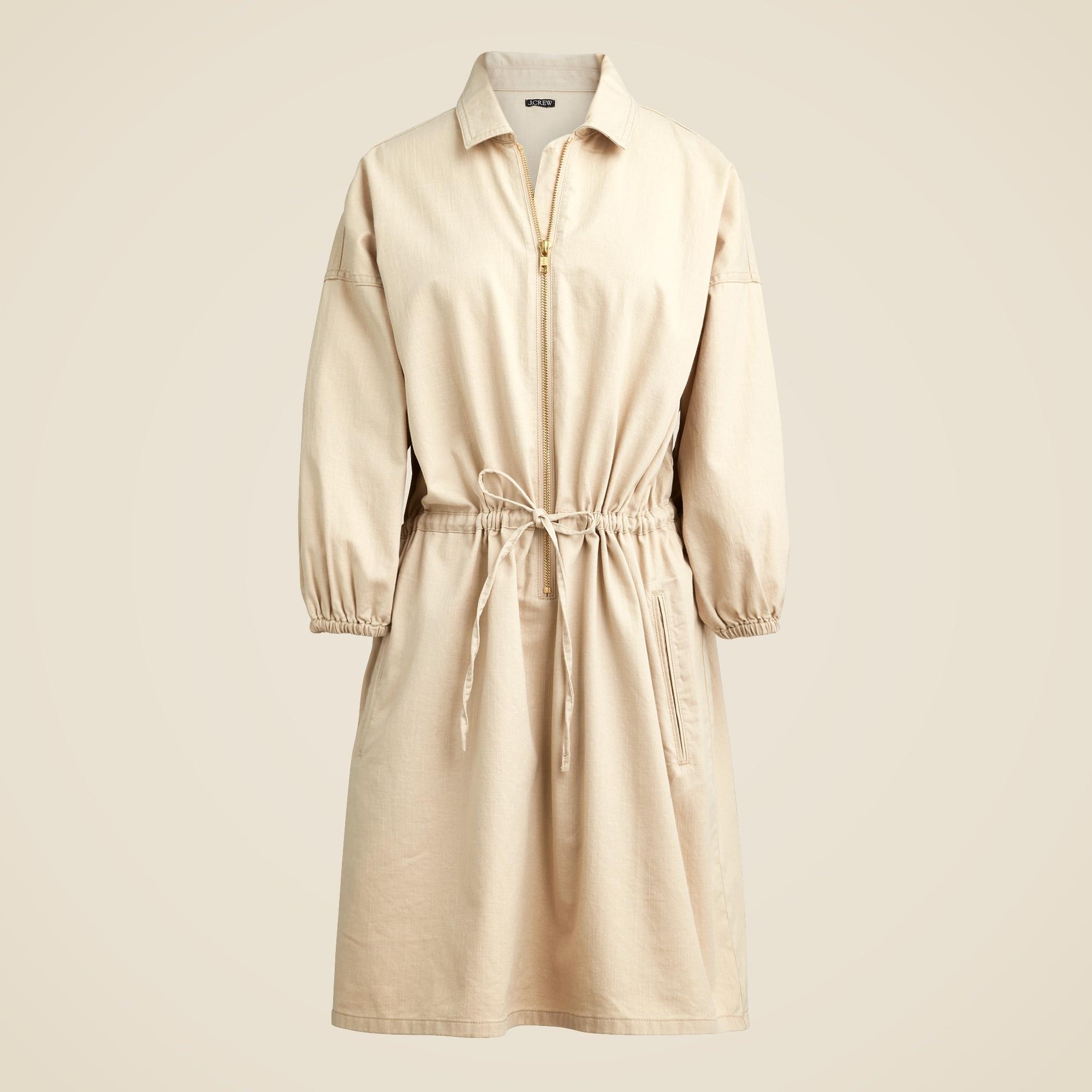 Cinched zip-up dress in drapey cotton Product Image