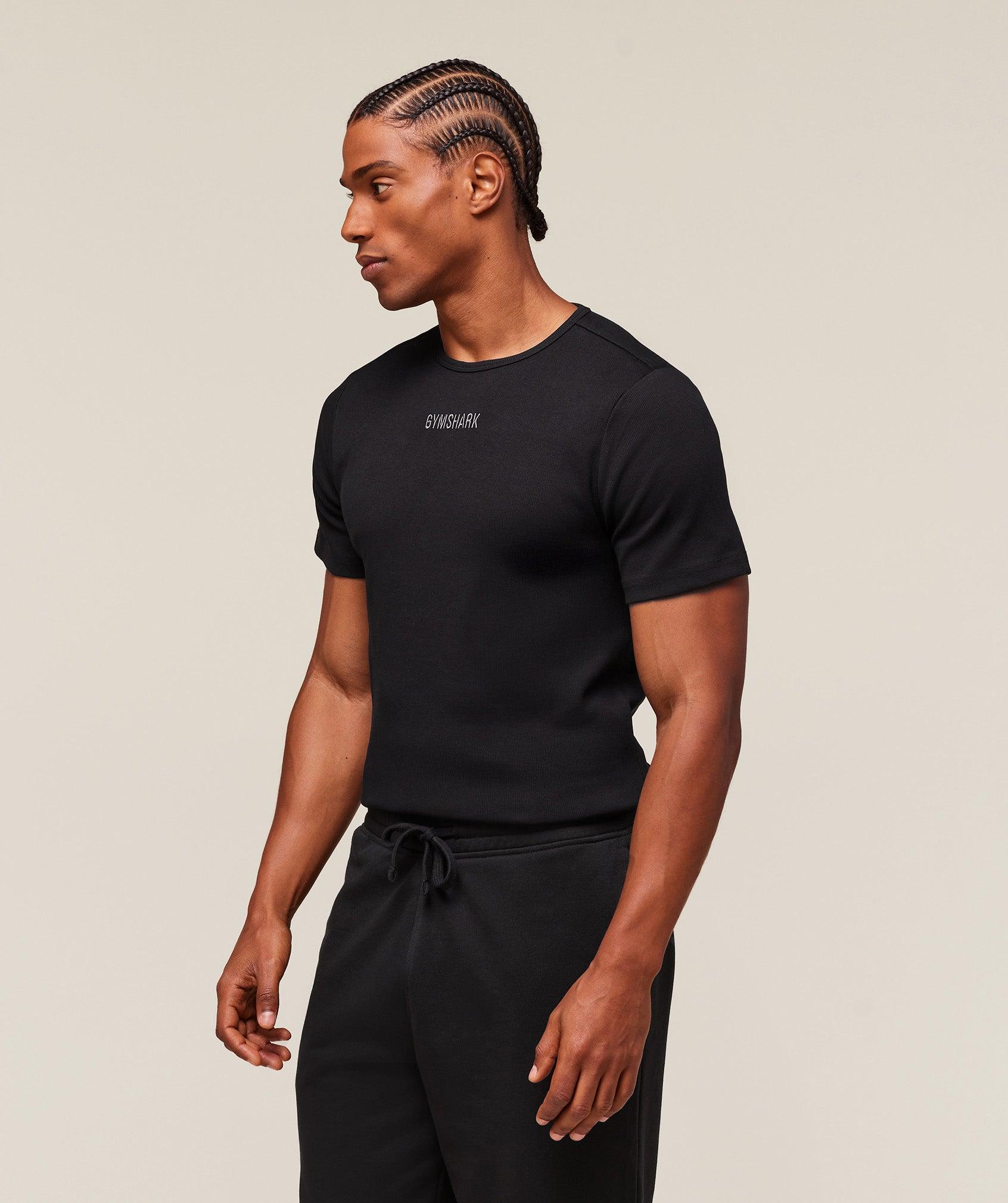 Gymshark Premium Ribbed T-Shirt - Black Male Product Image