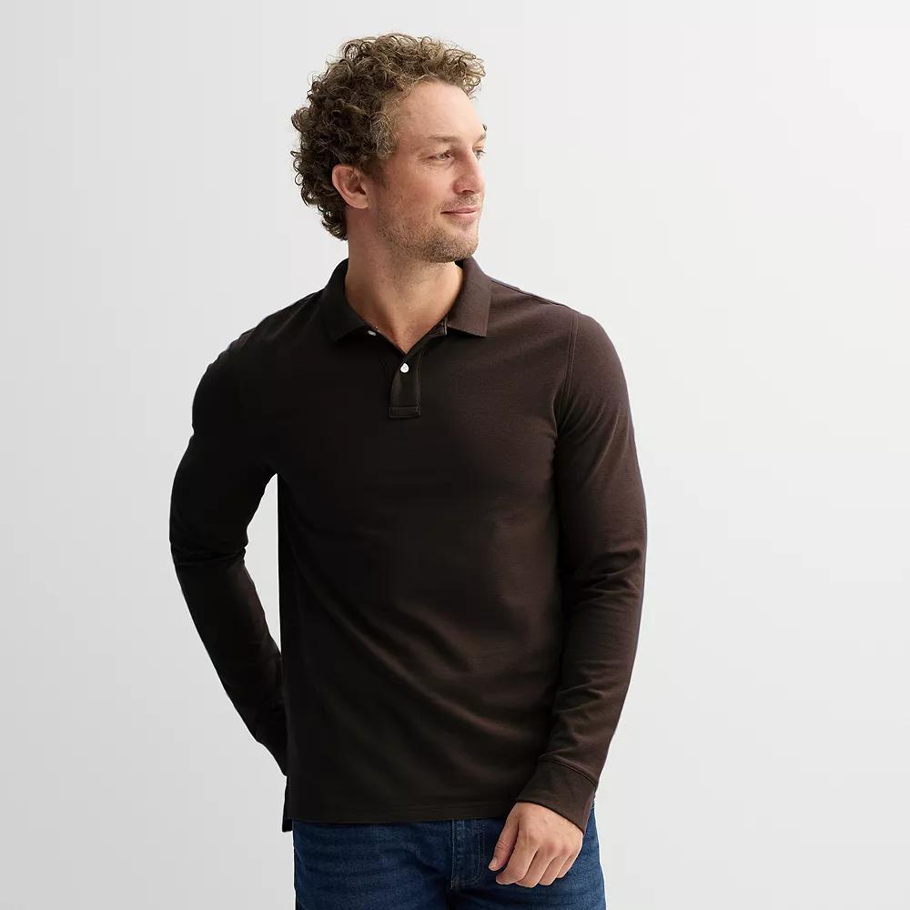 Men's Sonoma Goods For Life® Long Sleeve Pique Polo, Size: XL, Brown Product Image