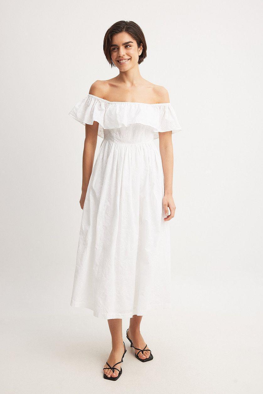 Off Shoulder Anglaise Midi Dress Product Image