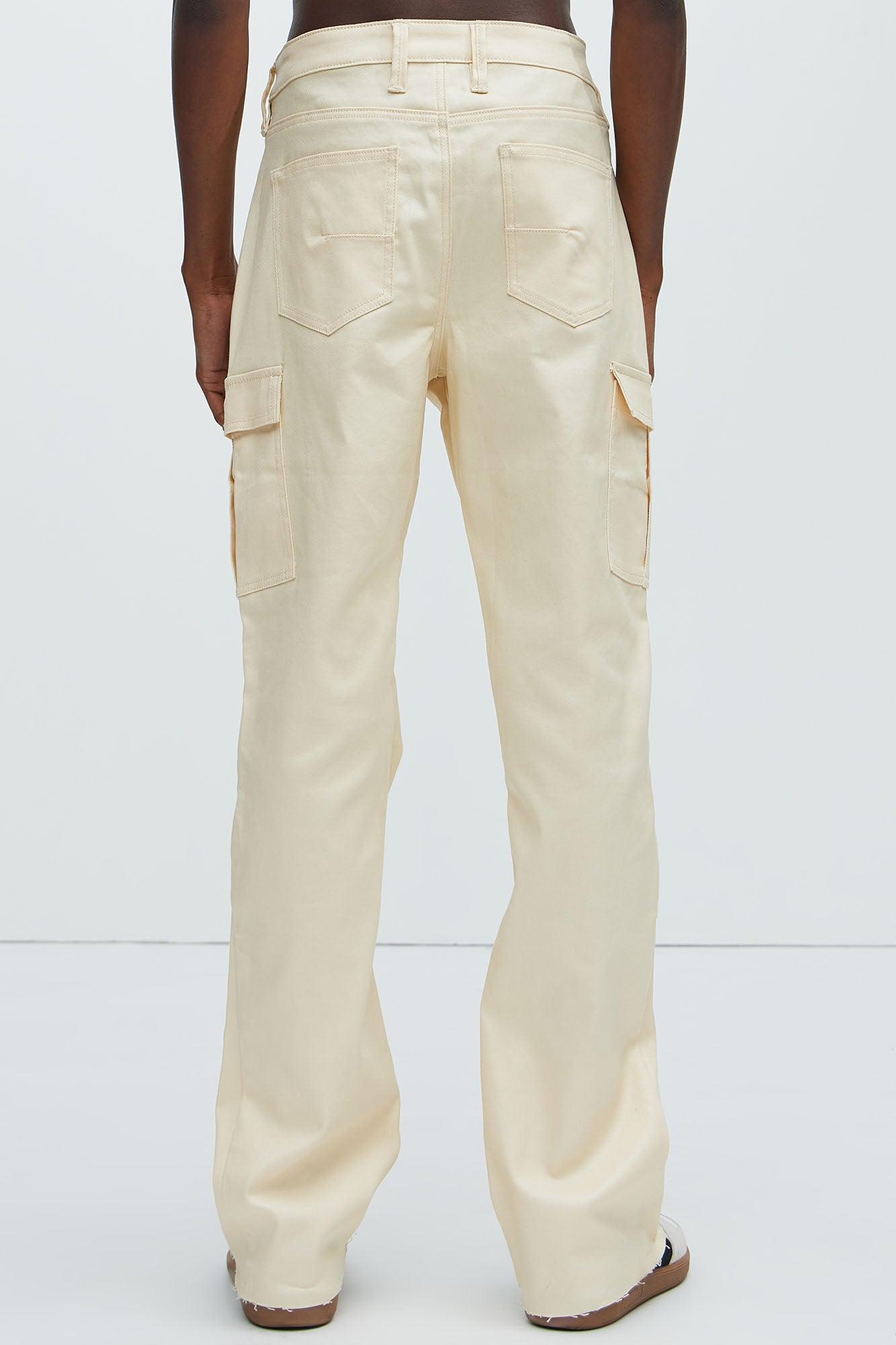Better Be Cargo Waxed Skinny Flared Pants - Cream Product Image