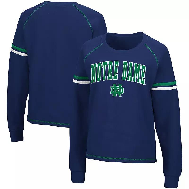 Womens Colosseum Notre Dame Fighting Irish Sweep Pass Sleeve Stripe Raglan Pullover Sweatshirt Blue Product Image