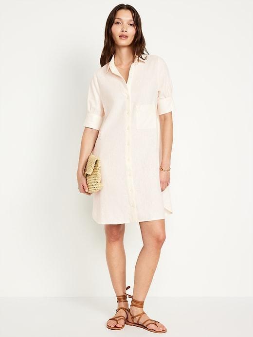Linen-Blend Shirt Dress Product Image