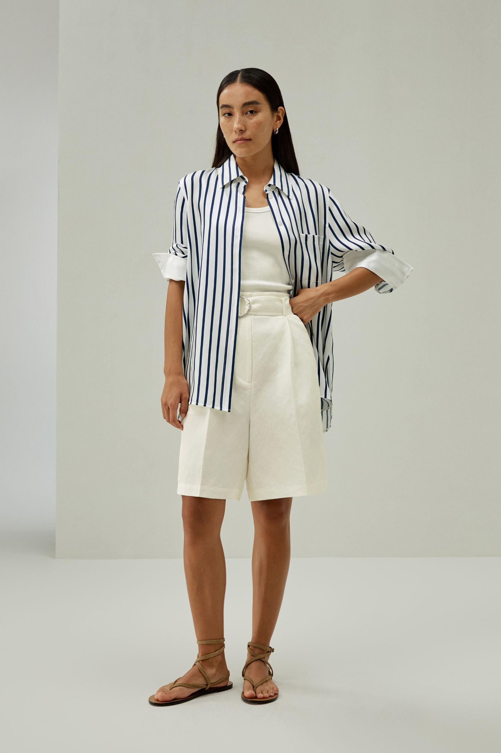 Oversized Palma Stripe Silk Shirt Product Image