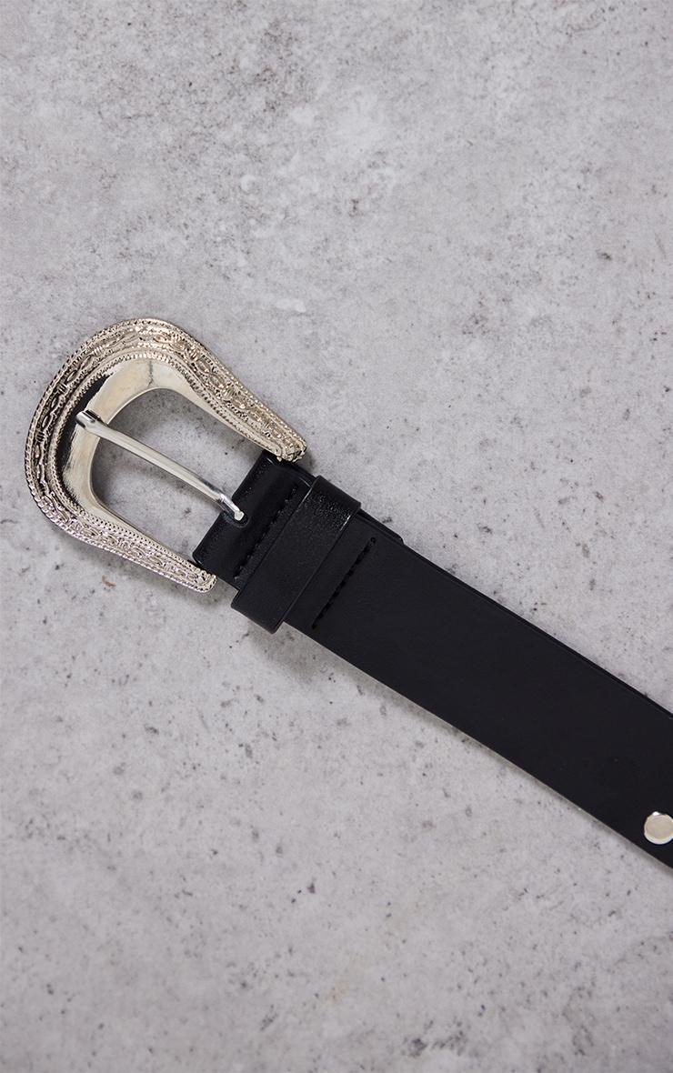 Black Silver Stud Western Buckle Waist Belt Product Image