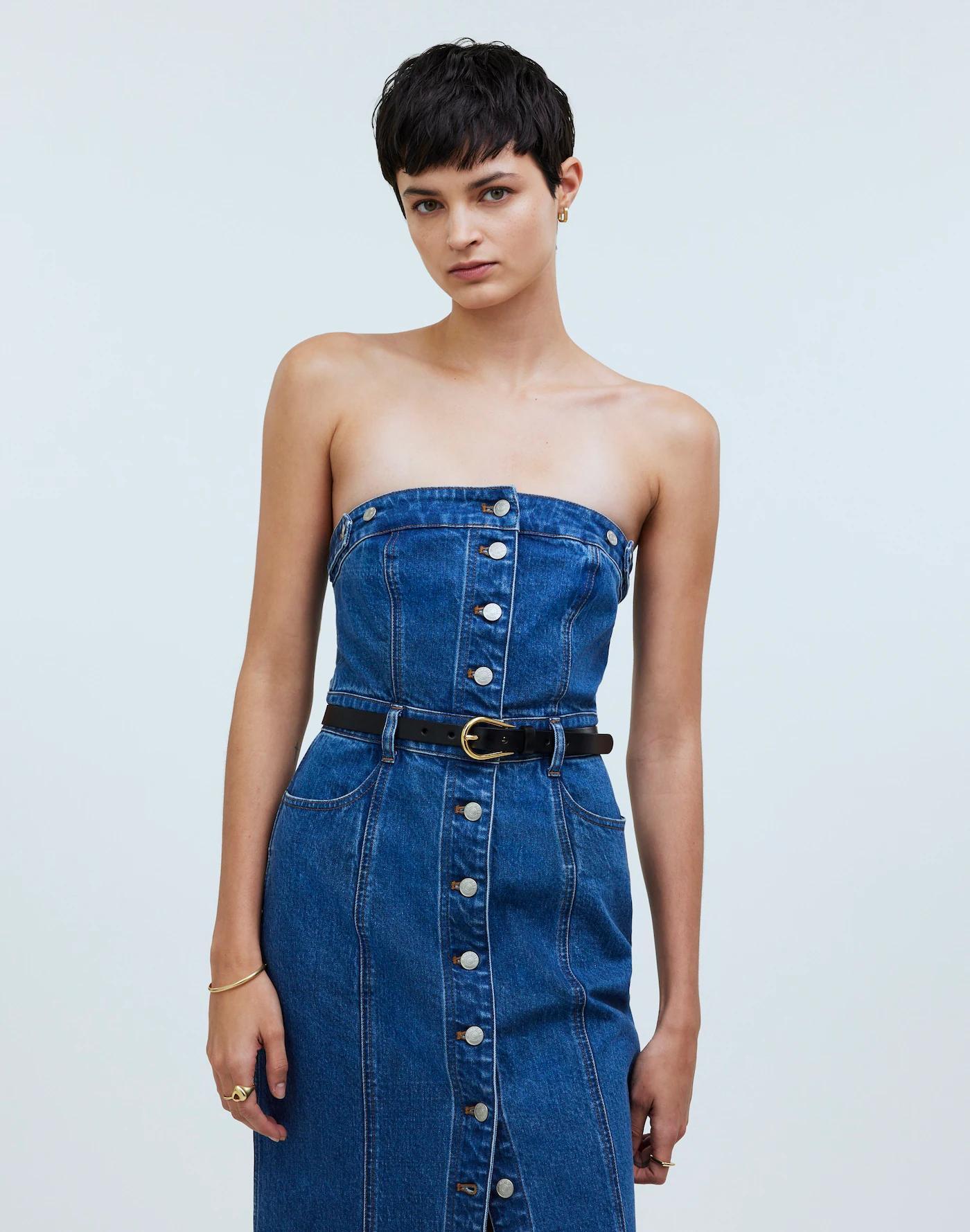 Denim Strapless Maxi Dress in McCabe Wash Product Image