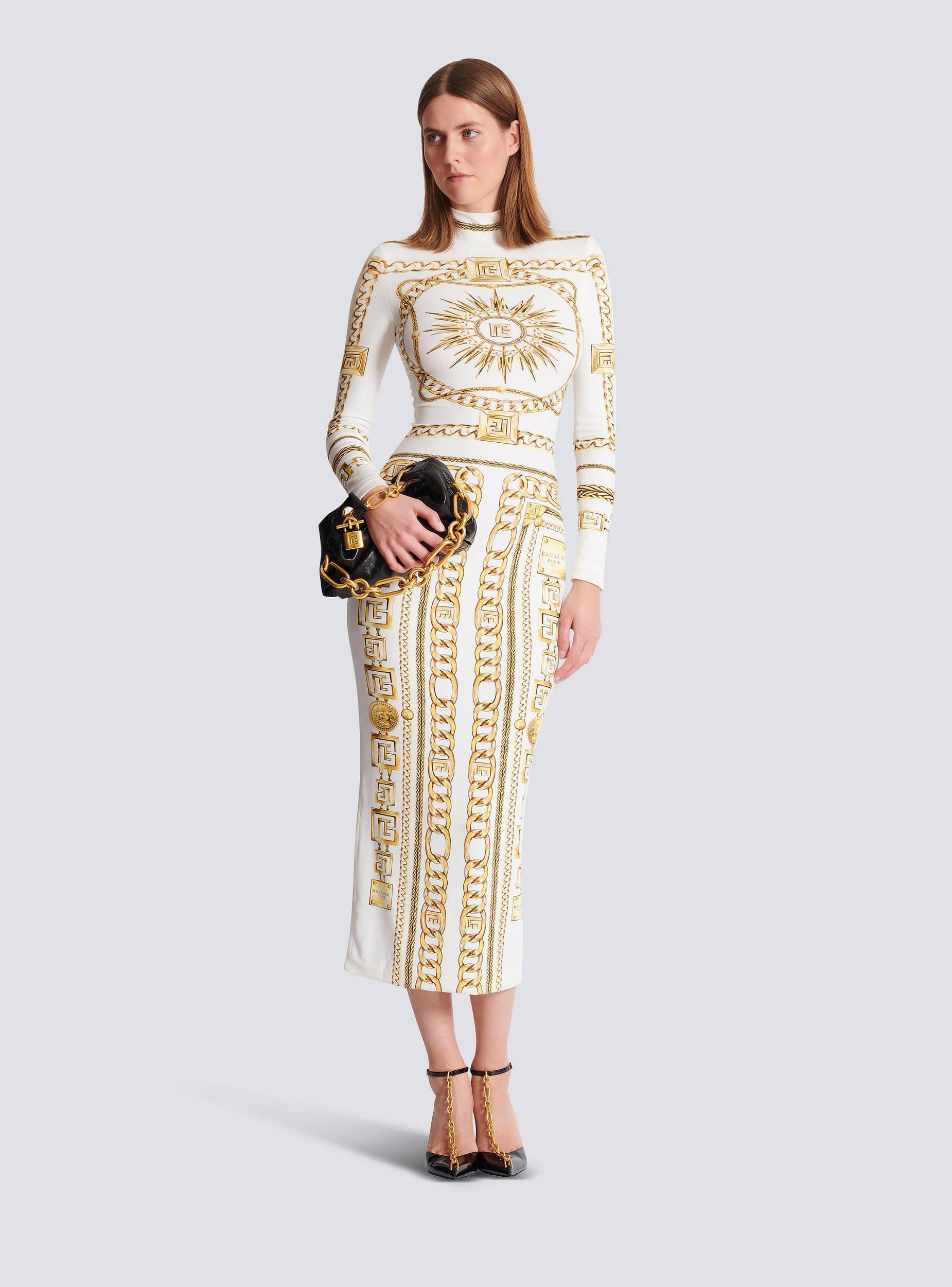 Long printed bodycon dress with Balmain Foulard pattern Product Image
