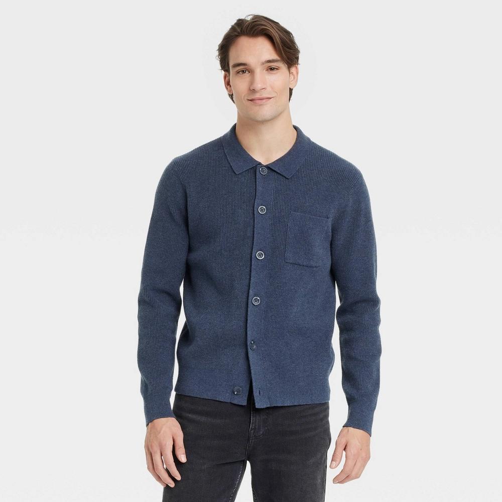 Mens Collared Cardigan - Goodfellow & Co Cornelian Blue XXL: Midweight Cotton Blend, Front Button, Ribbed Cuff & Hem Product Image