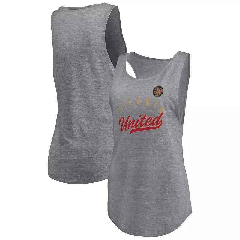Womens Fanatics Branded Heathered Gray Atlanta United FC Quality Time Open Scoop Neck Tri-Blend Tank Top Product Image