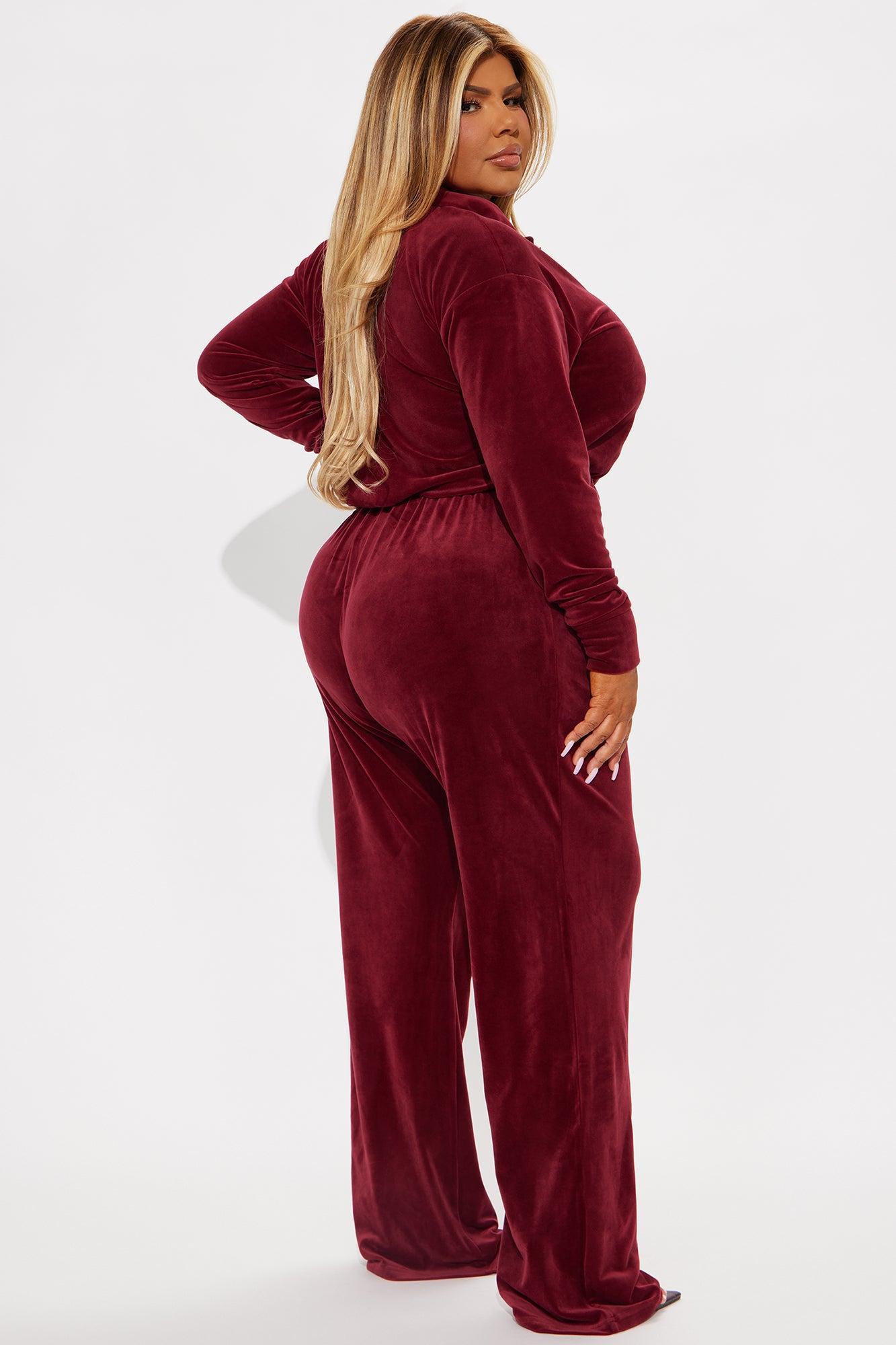OG Friend Soft Velour Jumpsuit - Burgundy Product Image