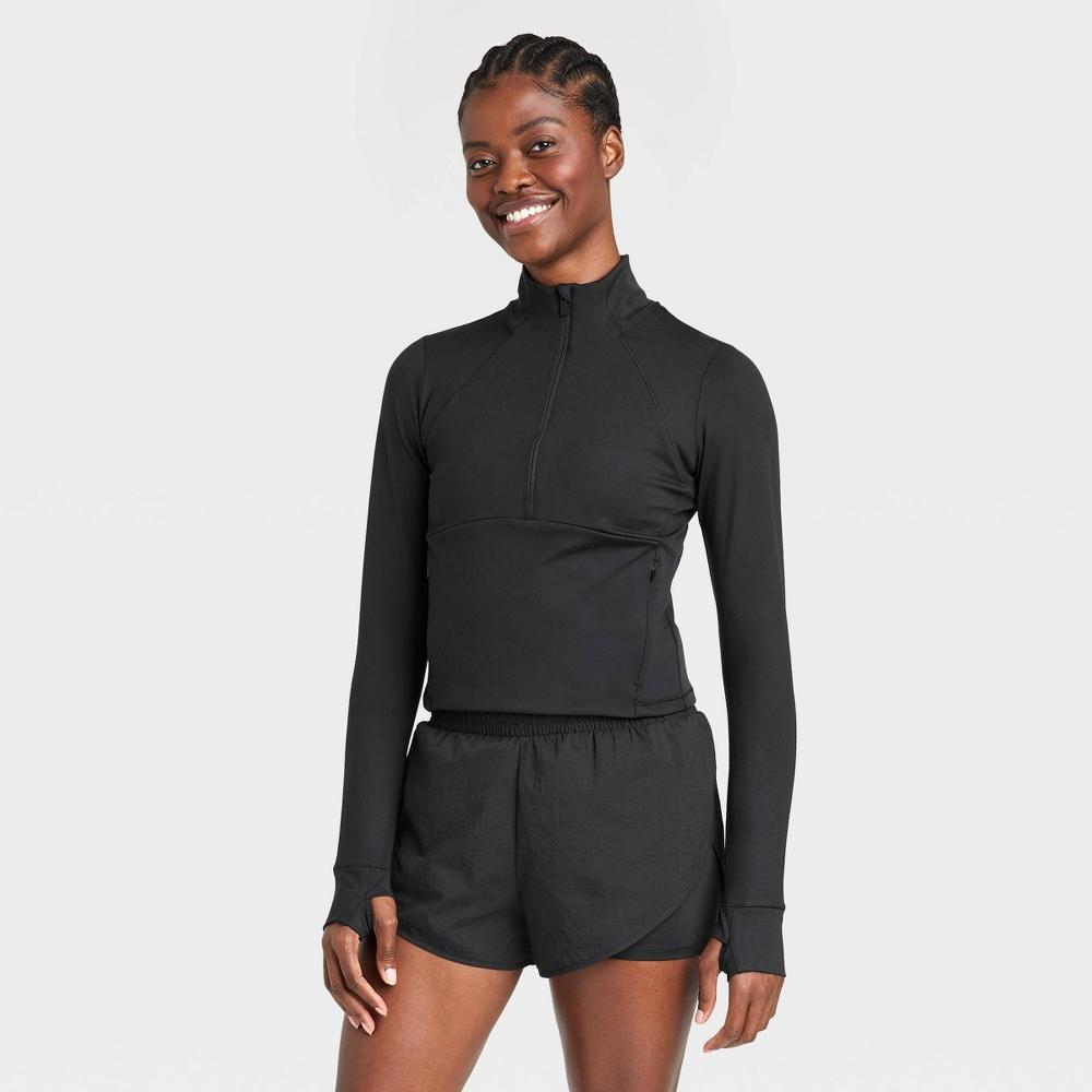 Womens 1/2 Zip Jacket - All In Motion Black 4X: Recycled Polyester, Spandex, Midweight, Stand Up Collar, Thumbholes Product Image