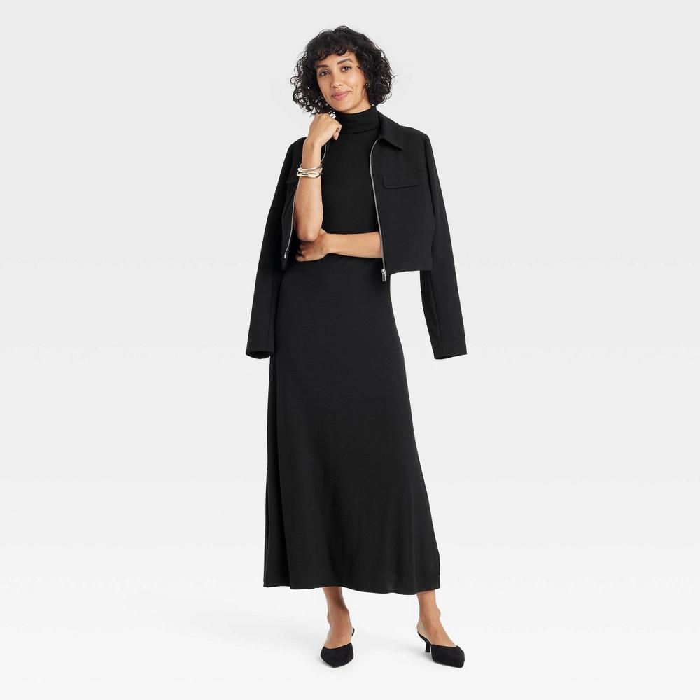 Womens Knit Midi Shift Dress - A New Day Black L: Modal Spandex Blend, Mock Turtle Neck, Sleeveless Pullover Product Image