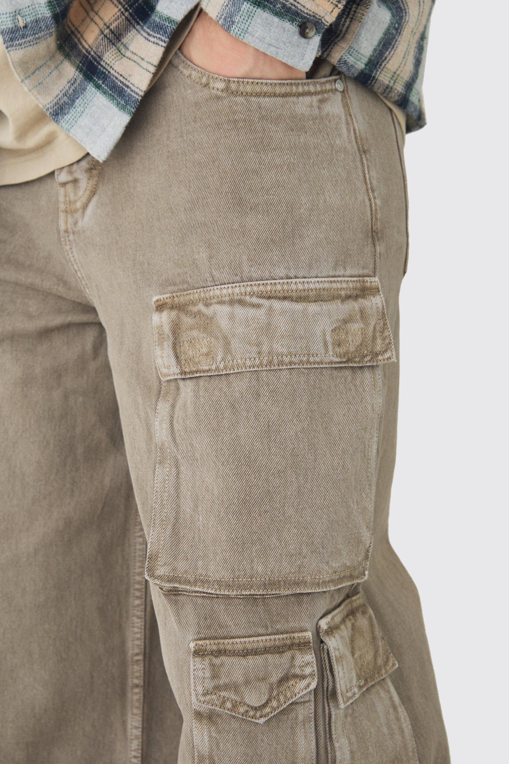 Tall Baggy Fit Washed Multi Pocket Cargo Jeans | boohooMAN USA Product Image