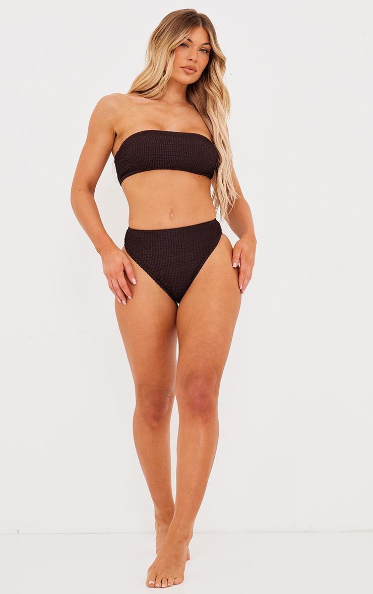 Chocolate Mix & Match Crinkle High Waist High Leg Bikini Bottoms Product Image
