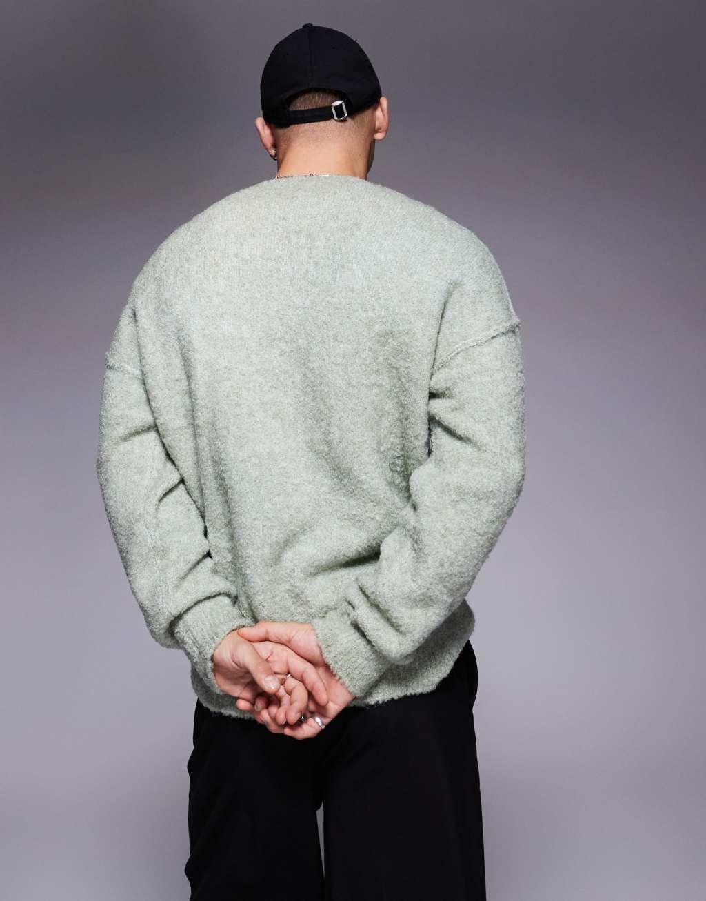 ASOS DESIGN relaxed knit textured sweater in sage green Product Image