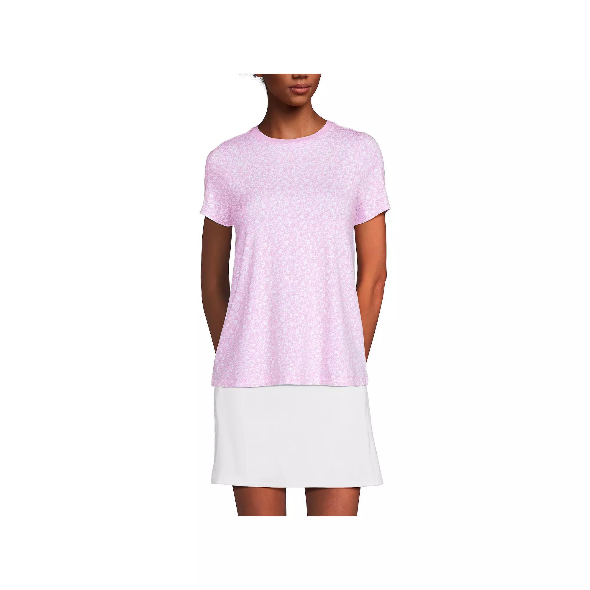 Women's Lands' End Power Performance Short Sleeve Crewneck T-Shirt, Size: Small, Purple Phlox Floral Product Image