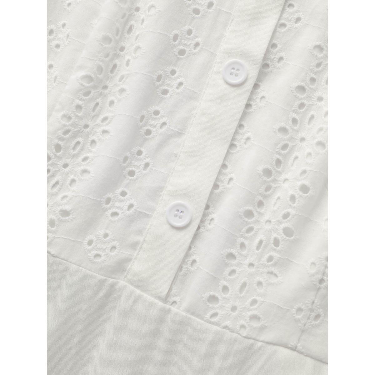 Plus Size Shirt Collar Broderie Anglaise Midi Dress Originalwhite Women Resort Broderie anglaise Shirt collar Short sleeve Curvy BloomChic 28/5X Product Image