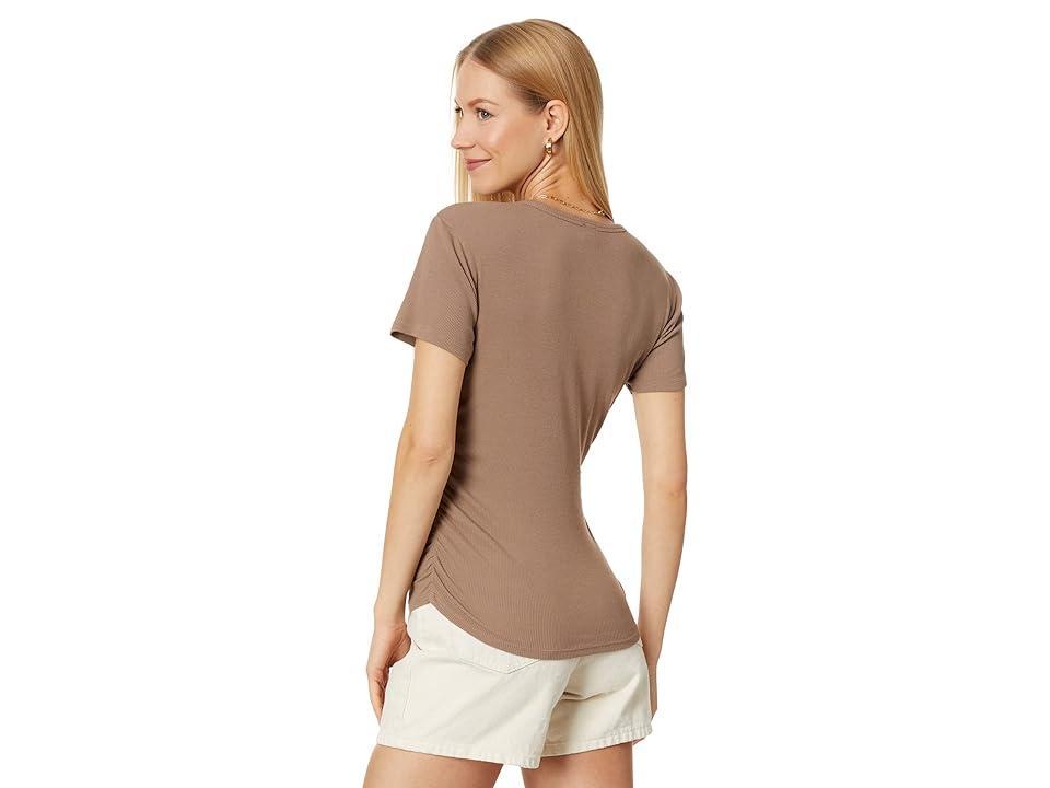 bobi Los Angeles Short Sleeve Side Shirred Crew Neck Tee (Hazelnut) Women's Clothing Product Image