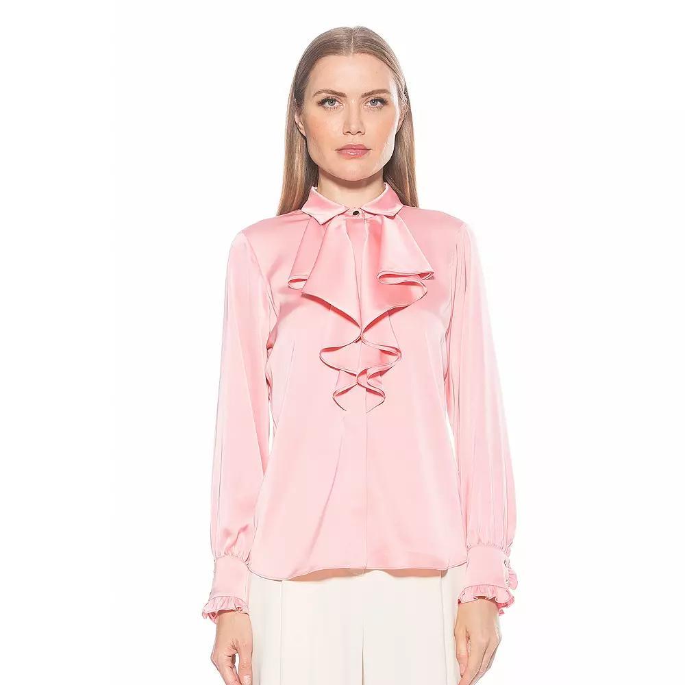 Women's ALEXIA ADMOR Brooks Silky Ruffle Blouse, Size: 10, Blush Product Image