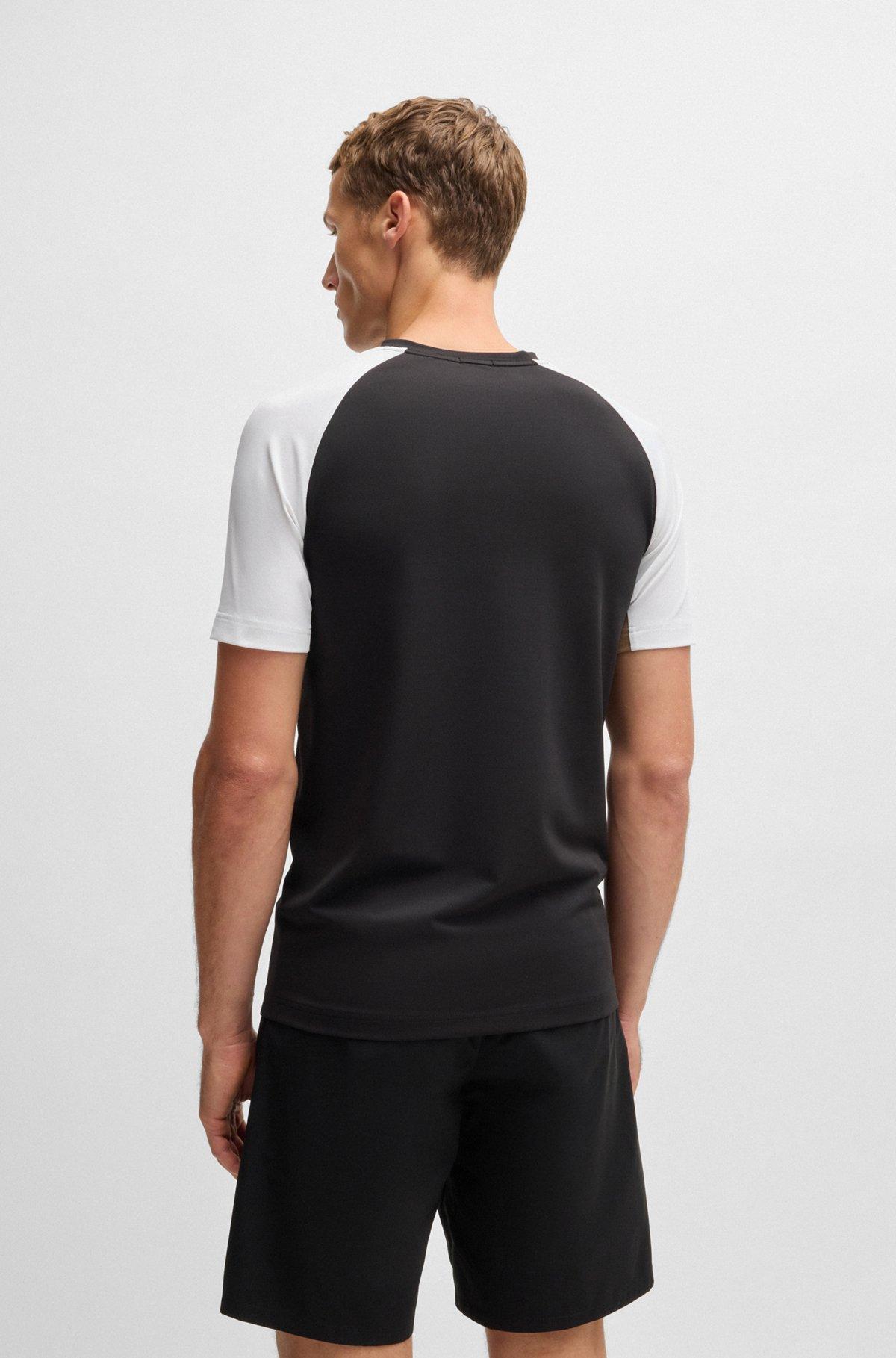 BOSS - Active color-blocked T-shirt in moisture-wicking fabric - Black Product Image