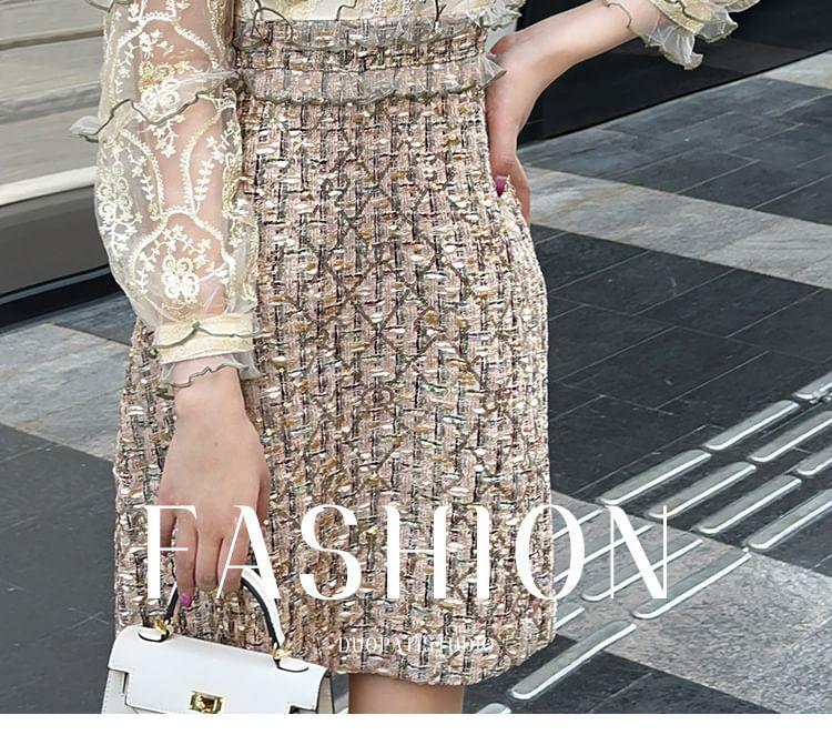 Long-Sleeve Tweed Mini A-Line Dress Product Image