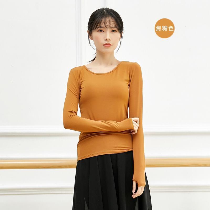 Long-Sleeve Crew Neck Plain Dance T-Shirt Product Image