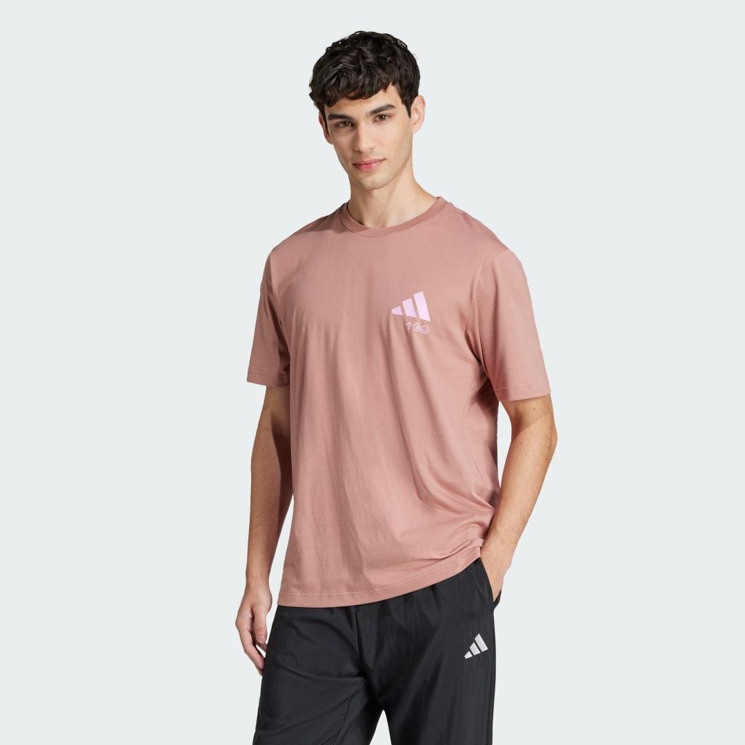 adidas Lounge Verbiage Friends of Sport Graphic Tee True Pink S Mens Product Image