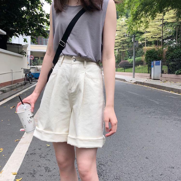 Denim Wide-Leg Shorts Product Image
