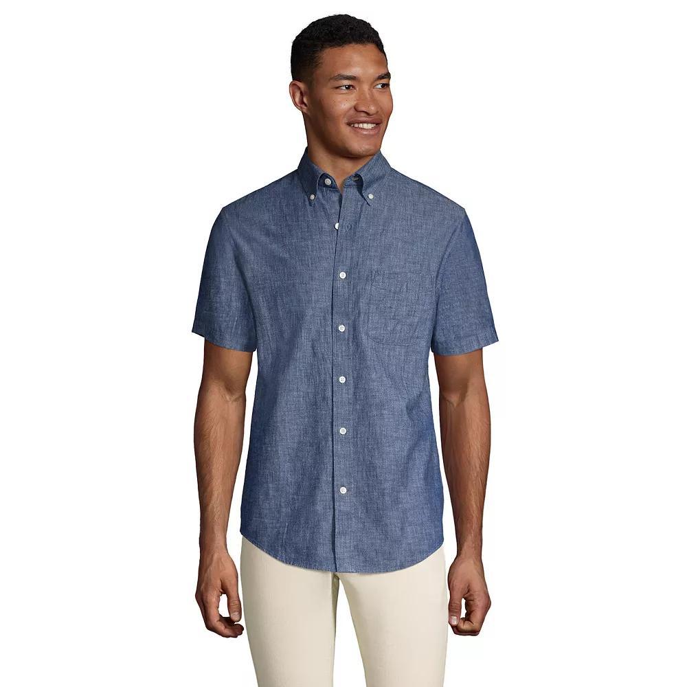 Men's Lands' End Traditional-Fit Chambray Button-Down Shirt, Size: XL, Dark Blue Product Image