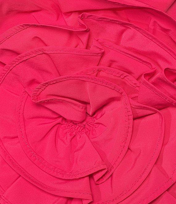 Aidan Mattox Taffeta V-Neck Sleeveless Rosette Front Ruffle High-Low A-Line Midi Dress Product Image