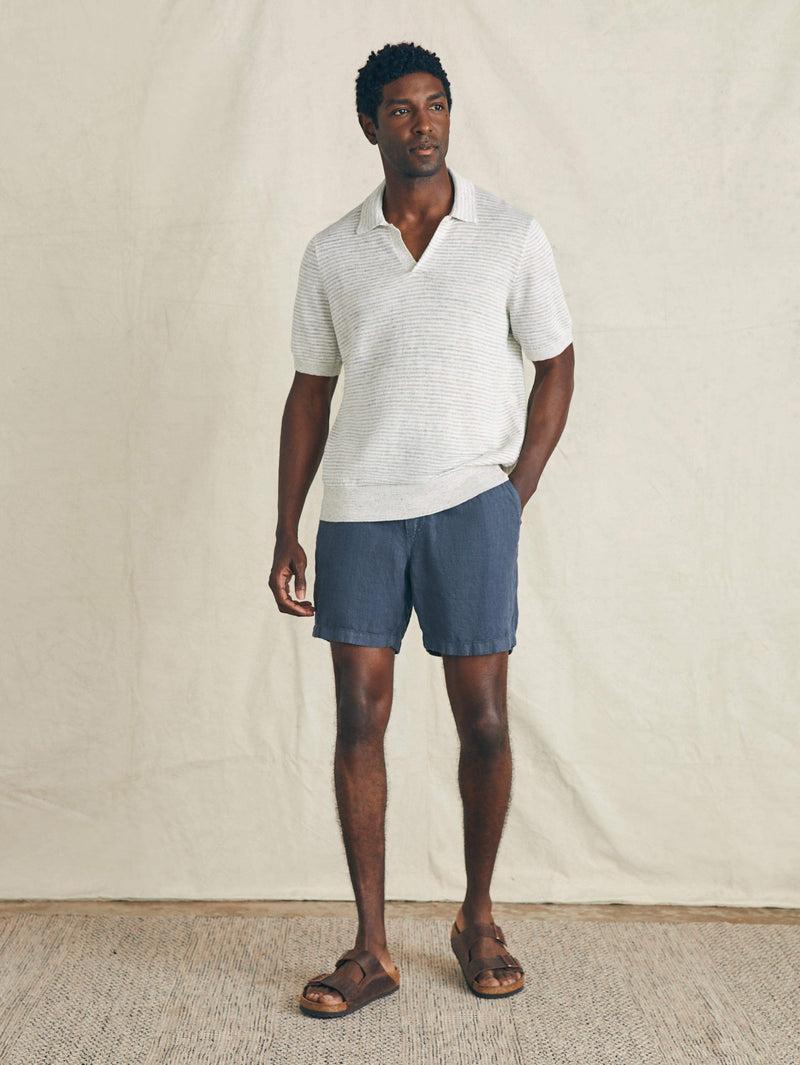 Short-Sleeve Linen Sweater Polo - Ivory Steel Feeder Product Image
