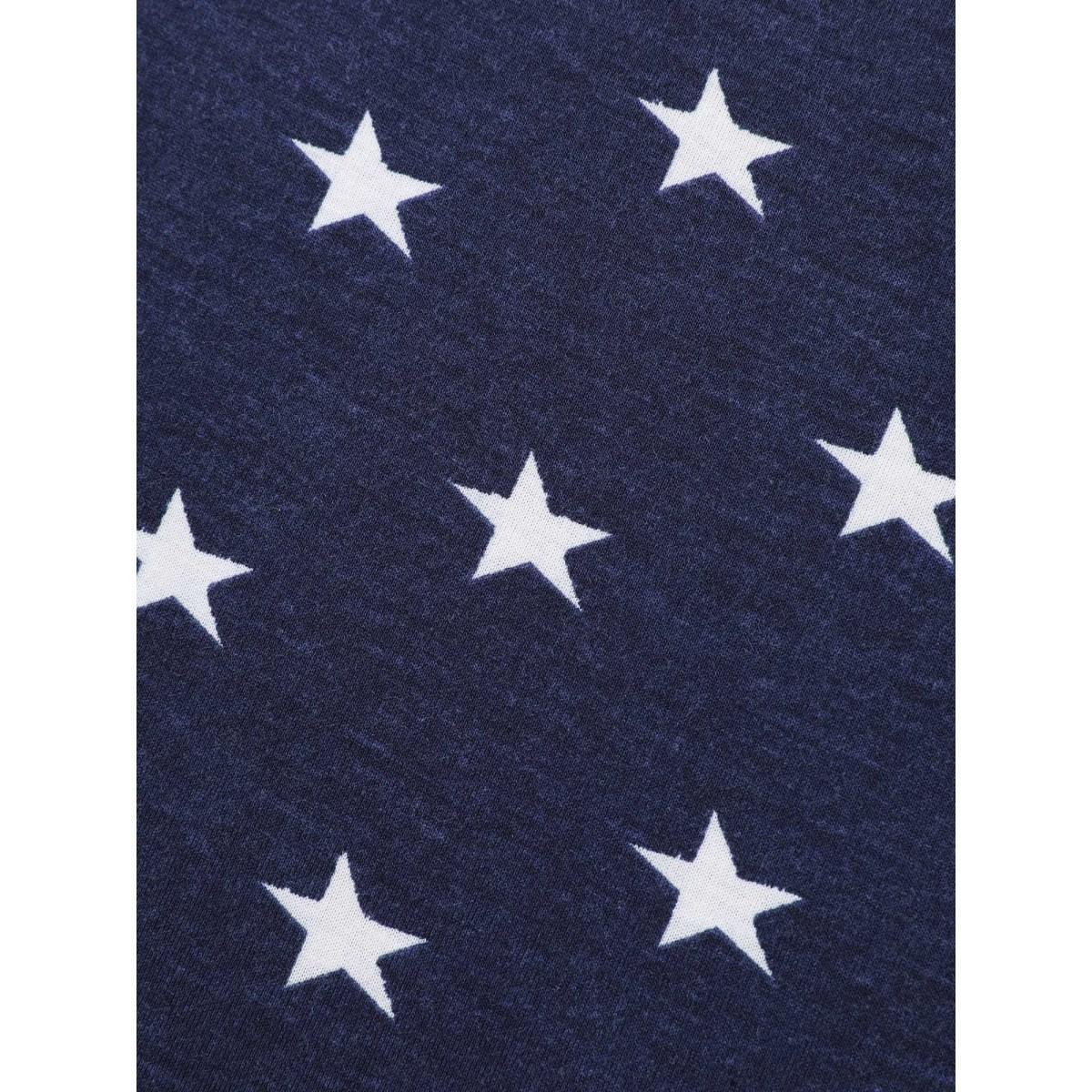 Plus Size Star Print Crisscross Neck Tie T-Shirt Navy Women Eyelet V-neck Everyday-Casual T-shirts BloomChic 28/5X Product Image