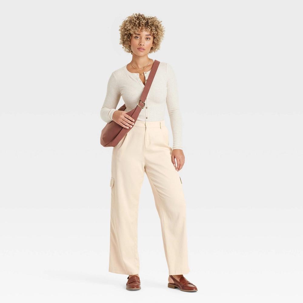 Womens High-Rise Straight Leg Cargo Pants - Universal Thread Cream 8 Product Image