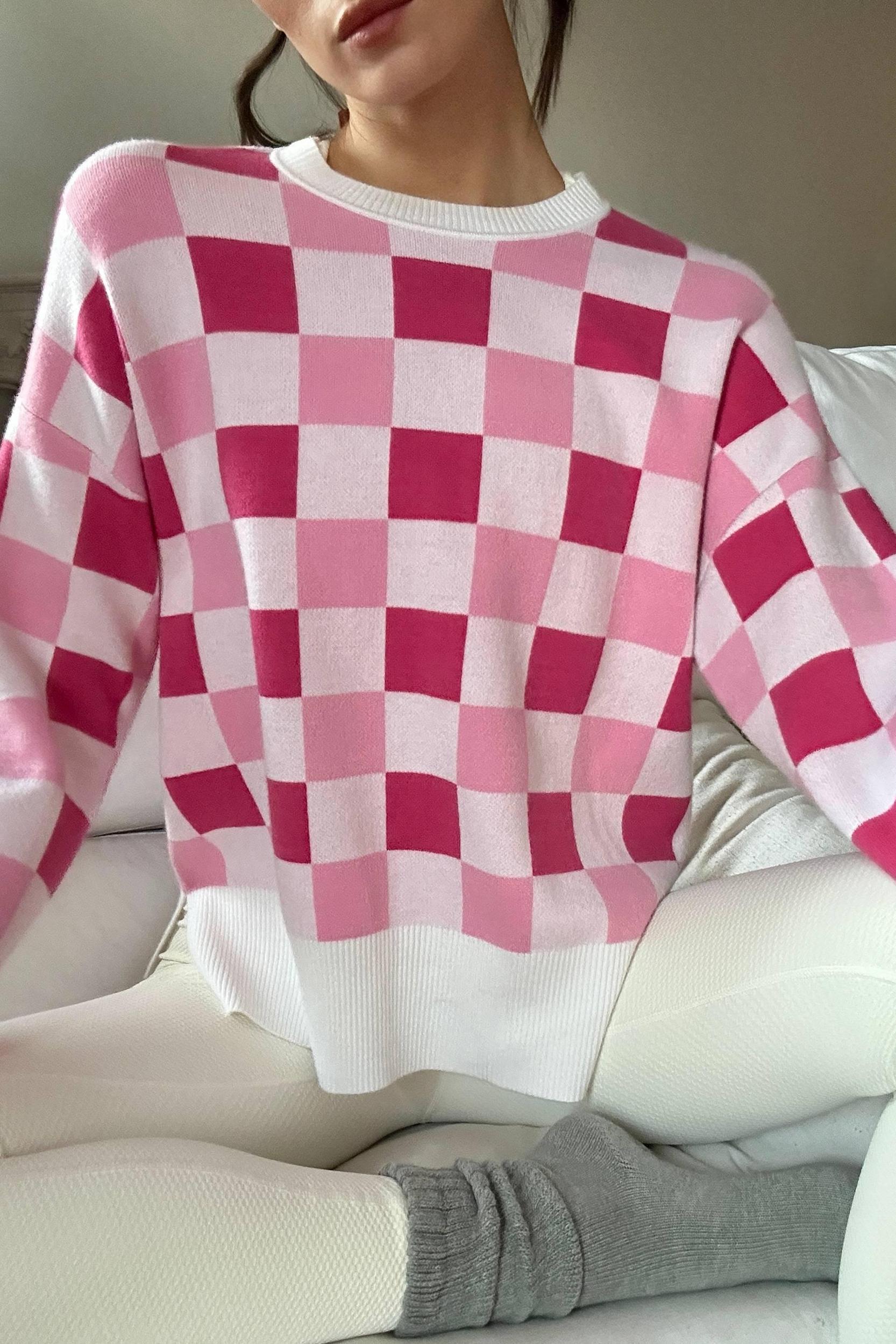 Callie Sweater Peony Petal Checker Product Image