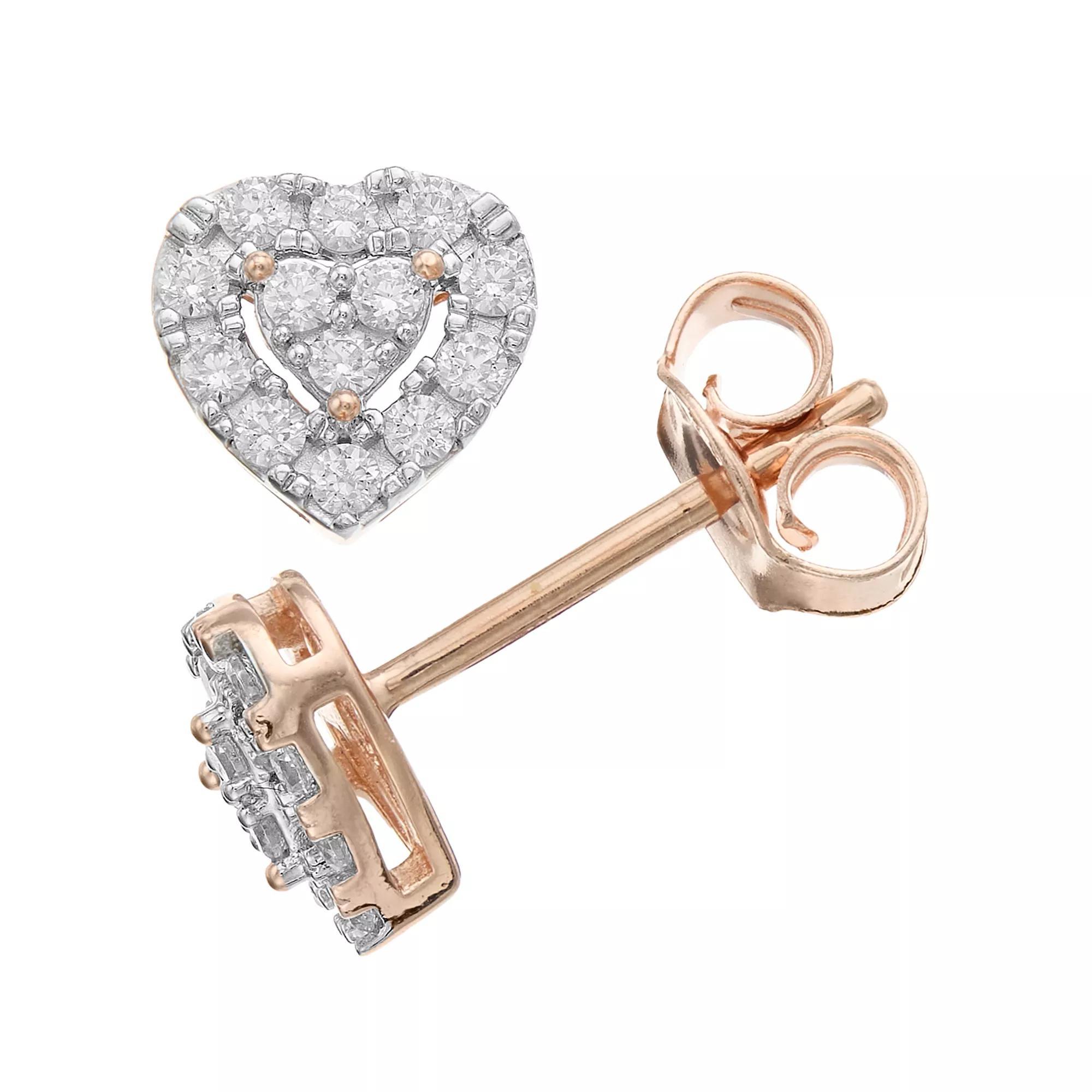 Diamond Brilliance 1/4 Carat T.W. Lab-Created Diamond Heart Earrings, Women's, Pink Tone Product Image