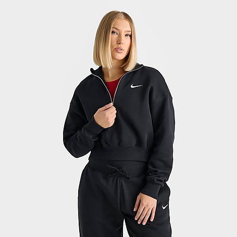 Nike Women's Sportswear Phoenix Fleece Oversized Half-Zip Crop Sweatshirt in Black/Black Size Medium Cotton/Polyester/Fleece Product Image