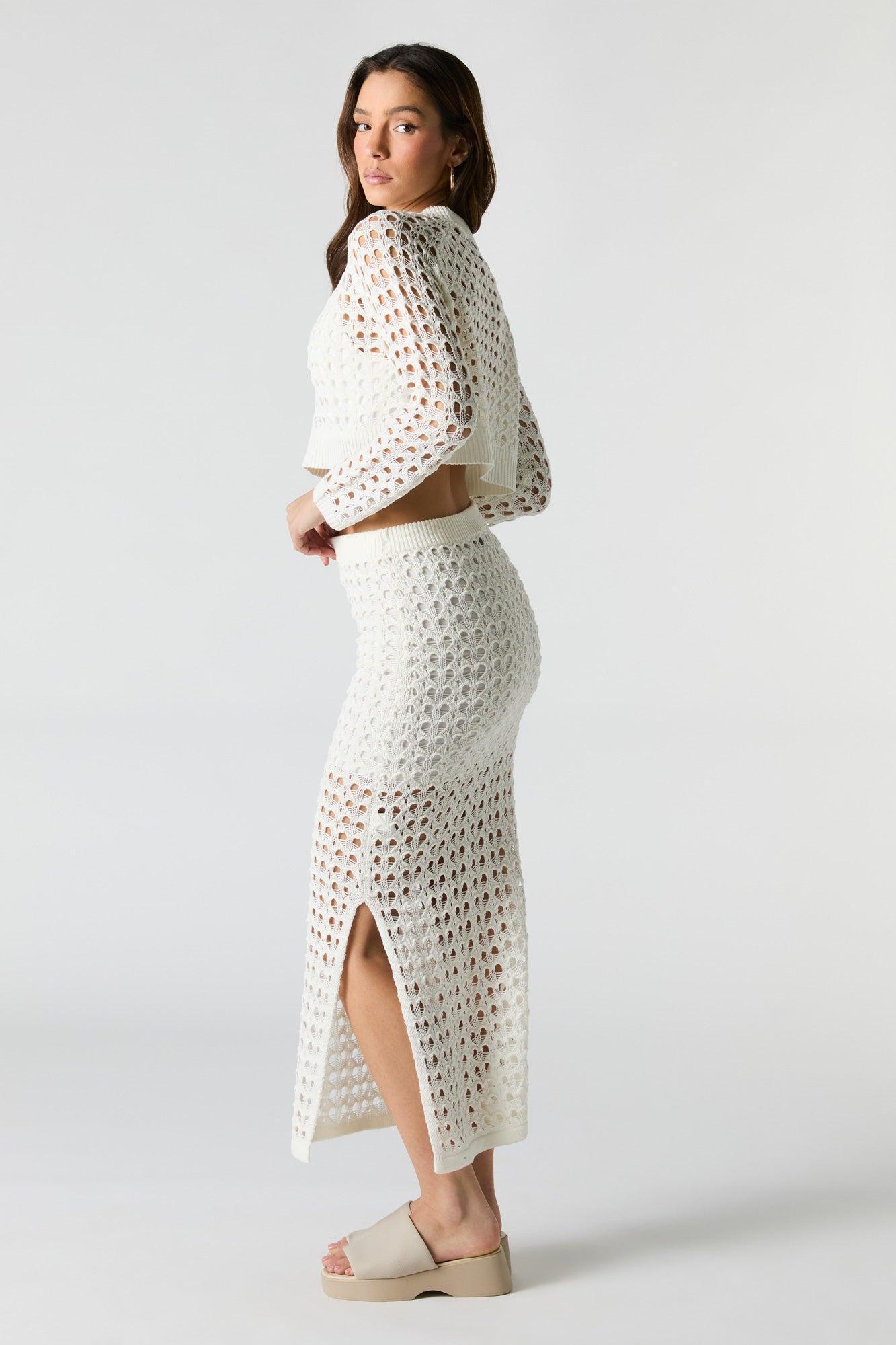Open Knit Slit Midi Skirt Female Product Image