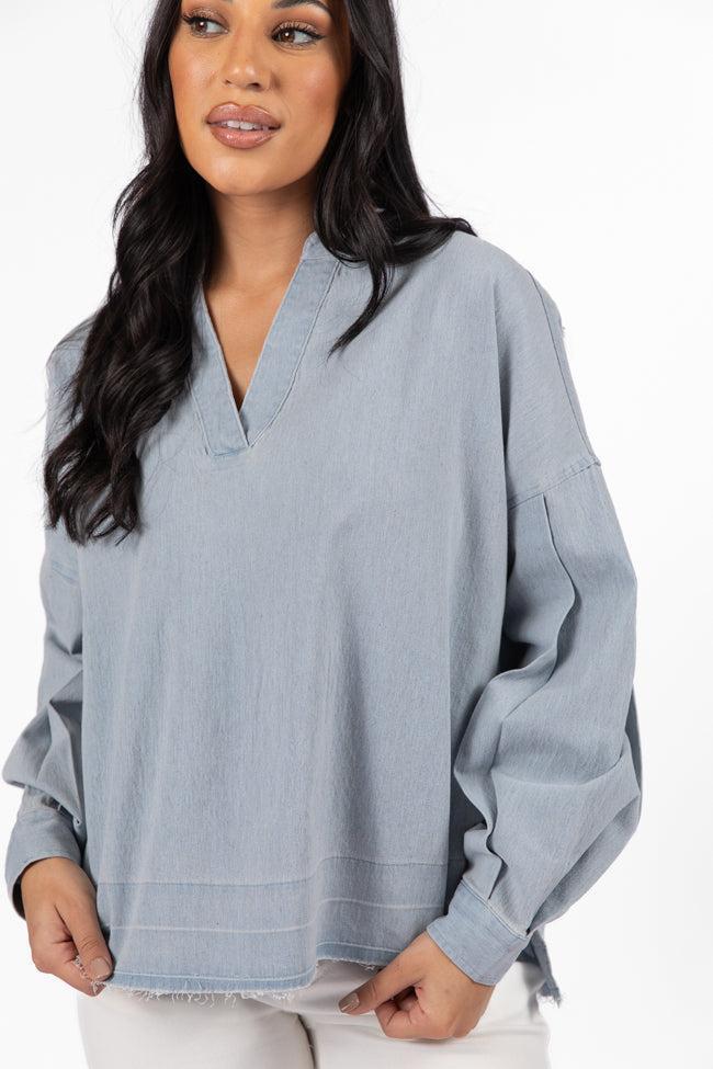 Before Daylight Light Wash Chambray Blouse FINAL SALE Product Image